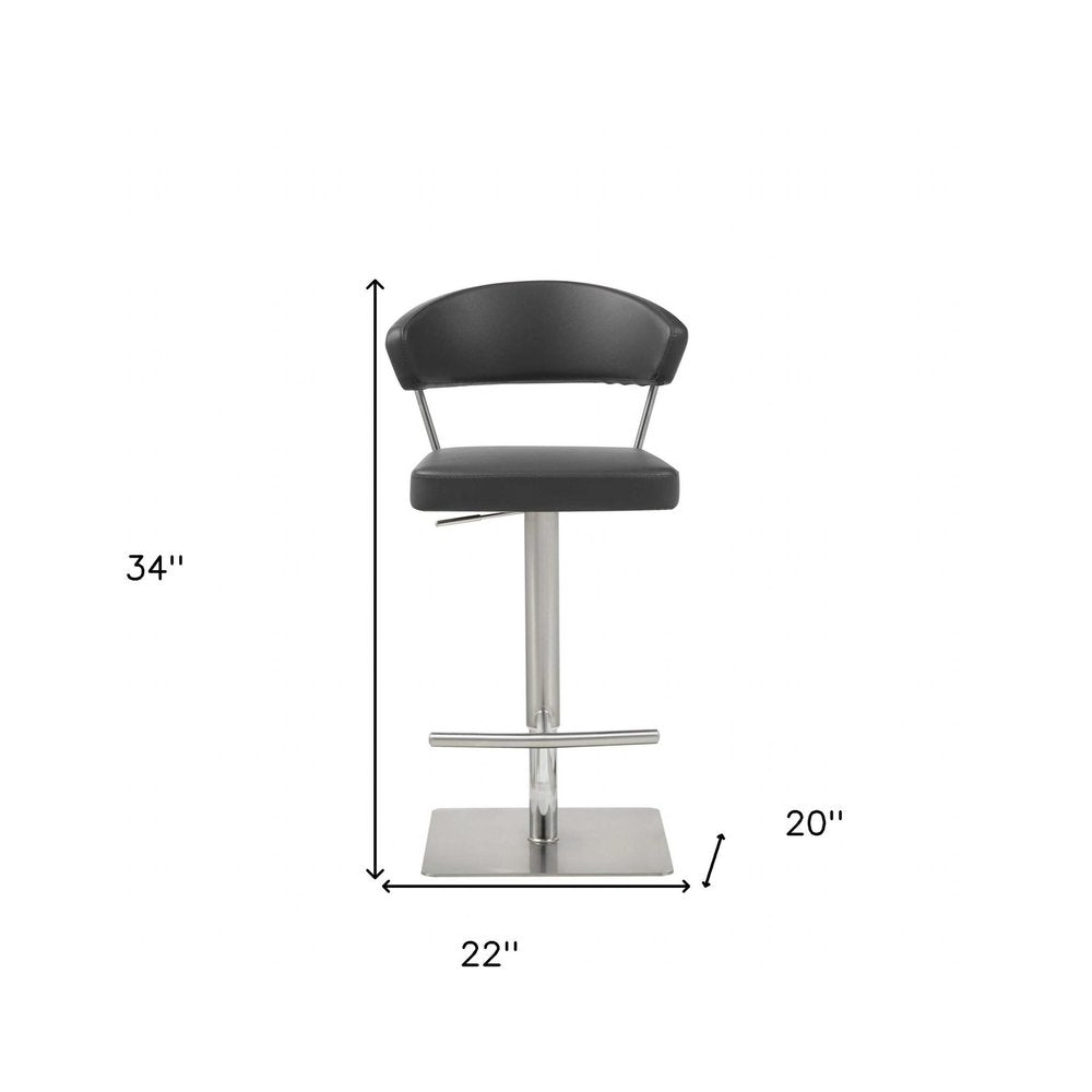 Black And Silver Faux Leather And Steel Bar Chair