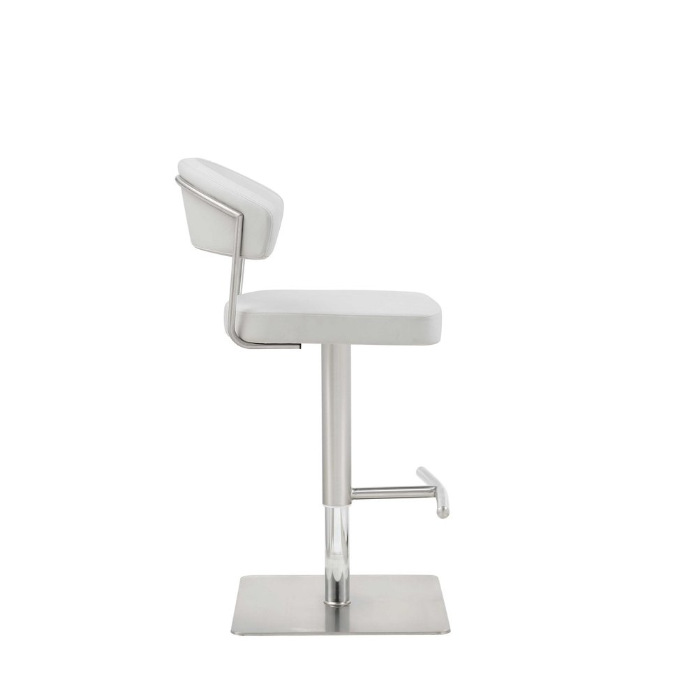 White And Silver Faux Leather And Steel Bar Chair