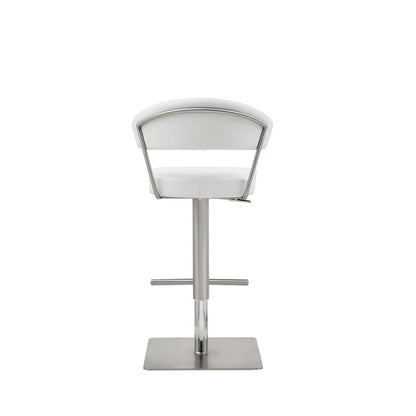 White And Silver Faux Leather And Steel Bar Chair
