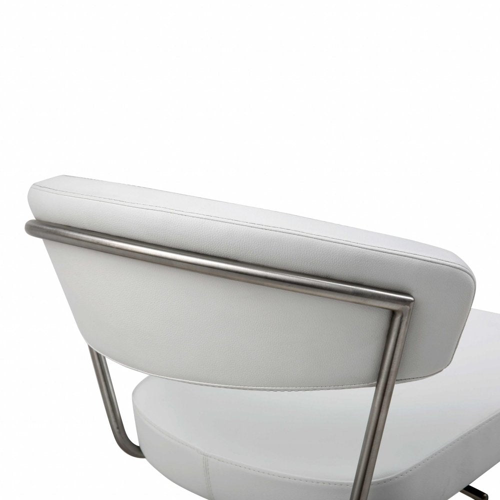 White And Silver Faux Leather And Steel Bar Chair