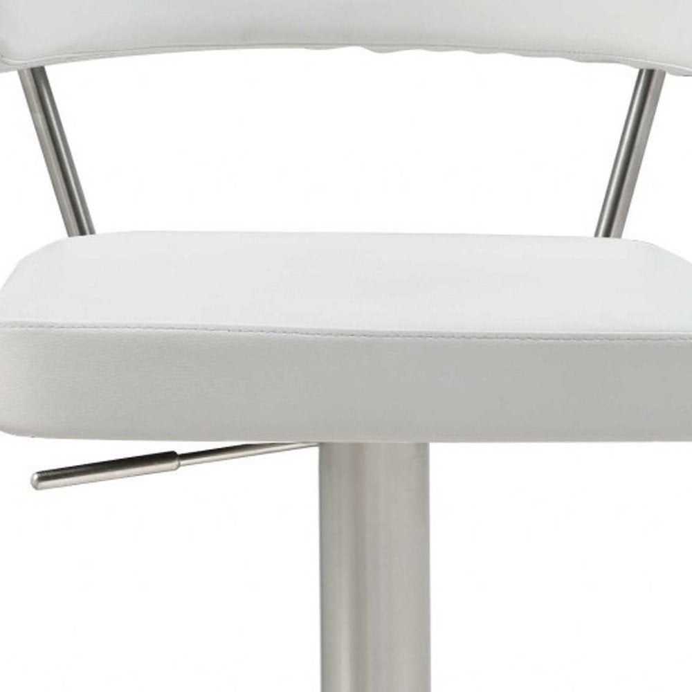 White And Silver Faux Leather And Steel Bar Chair
