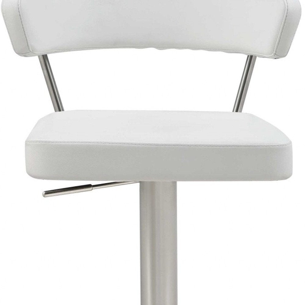 White And Silver Faux Leather And Steel Bar Chair