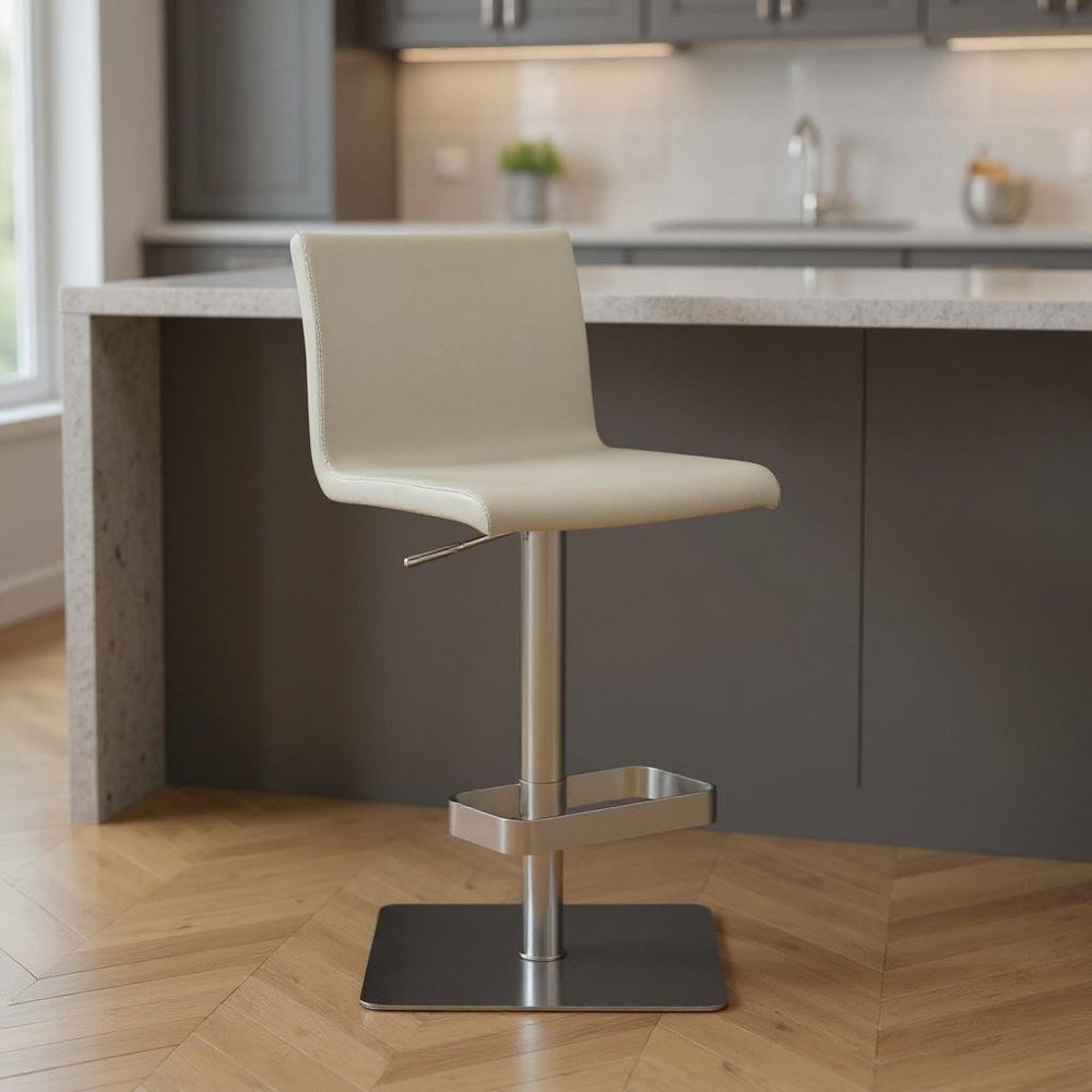 26 " Light Gray And Silver Stainless Steel Counter Height Bar Chair