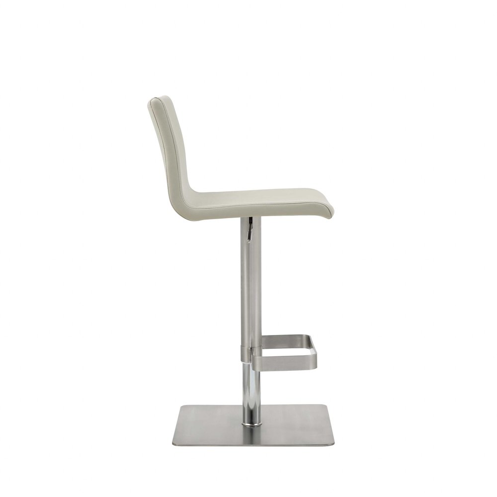 Light Gray And Silver Faux Leather And Steel Counter Height Bar Chair