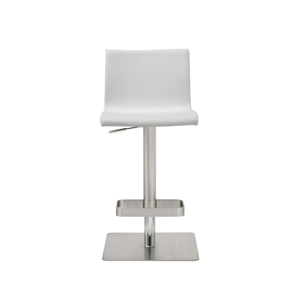 White And Silver Faux Leather And Steel Counter Height Bar Chair