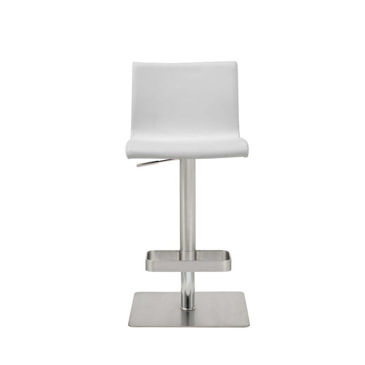 White And Silver Faux Leather And Steel Counter Height Bar Chair