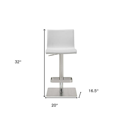 White And Silver Faux Leather And Steel Counter Height Bar Chair