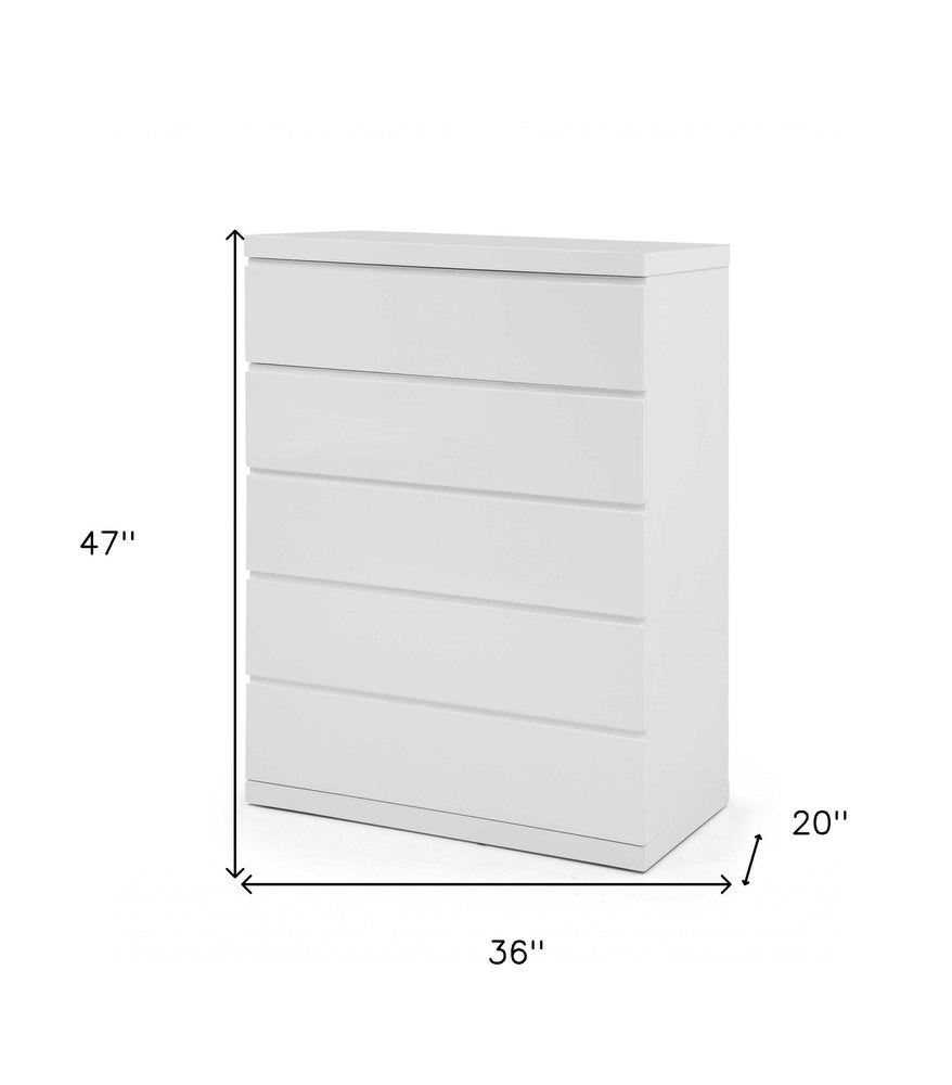 36" White Wood Five Drawer Dresser