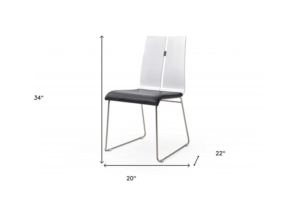 Set of Two Black and Silver Upholstered Faux Leather Dining Side Chairs