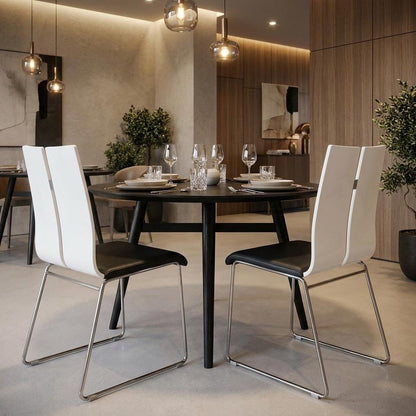 Set of Two Black and Silver Upholstered Faux Leather Dining Side Chairs