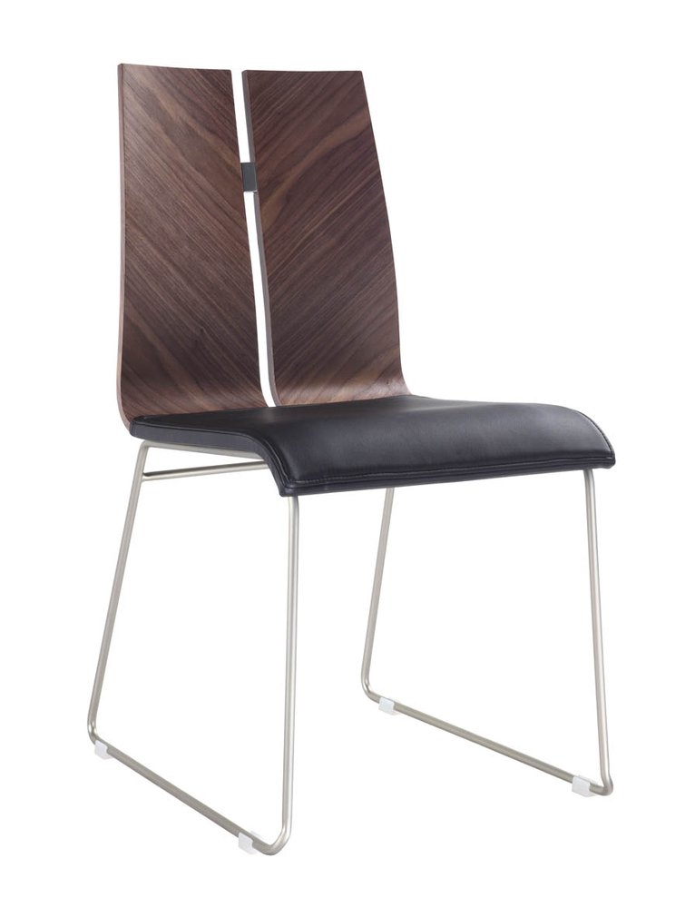 Set of Two Black and Silver Upholstered Faux Leather Dining Side Chairs