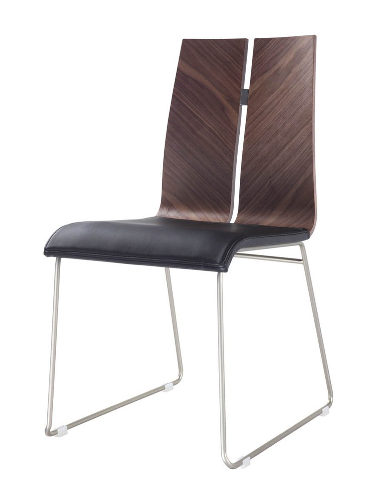 Set of Two Black and Silver Upholstered Faux Leather Dining Side Chairs