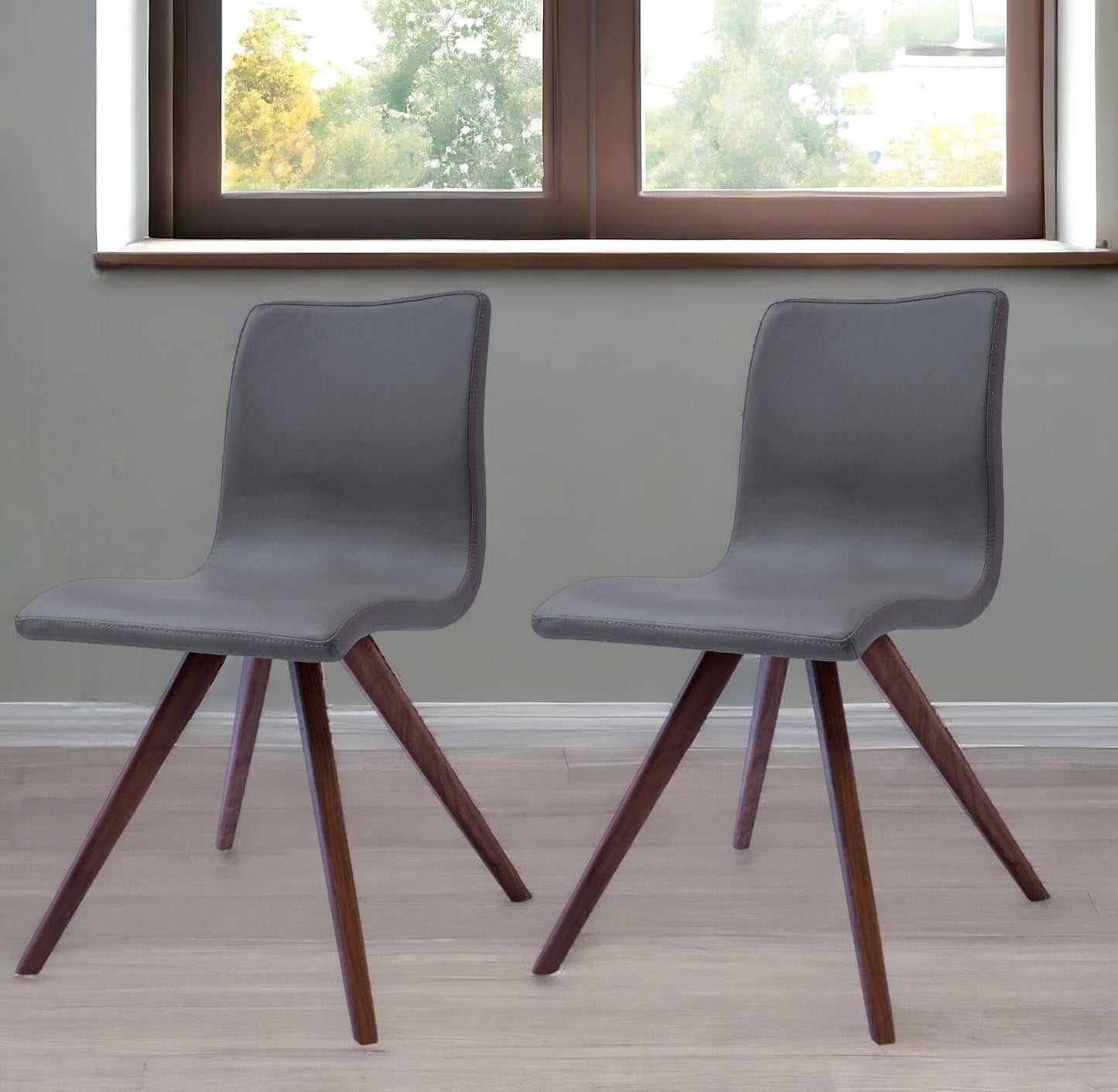 Set of Two Gray And Brown Metal Dining Side Chairs