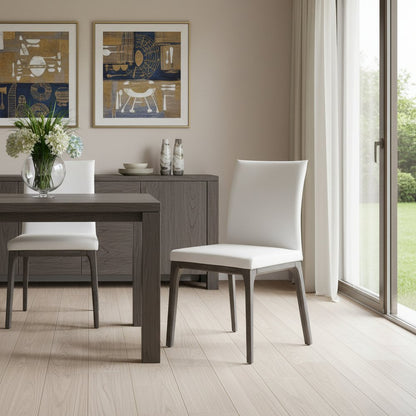 Set of Two White and Gray Upholstered Faux Leather Dining Side Chairs