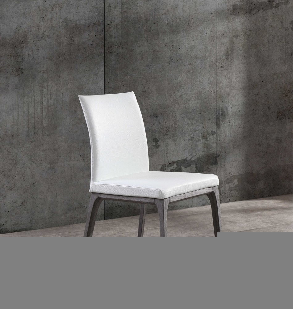 Set of Two White and Gray Upholstered Faux Leather Dining Side Chairs