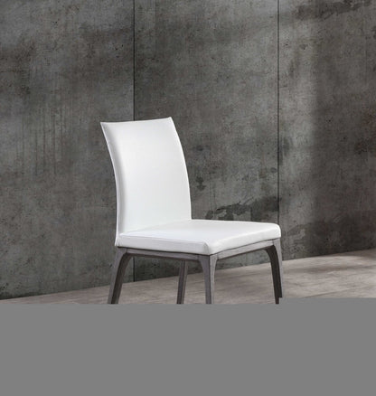 Set of Two White and Gray Upholstered Faux Leather Dining Side Chairs