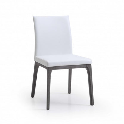 Set of Two White and Gray Upholstered Faux Leather Dining Side Chairs