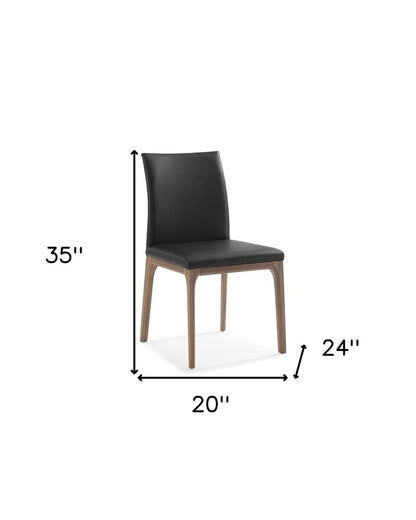 Set of Two Black and Brown Upholstered Faux Leather Dining Side Chairs