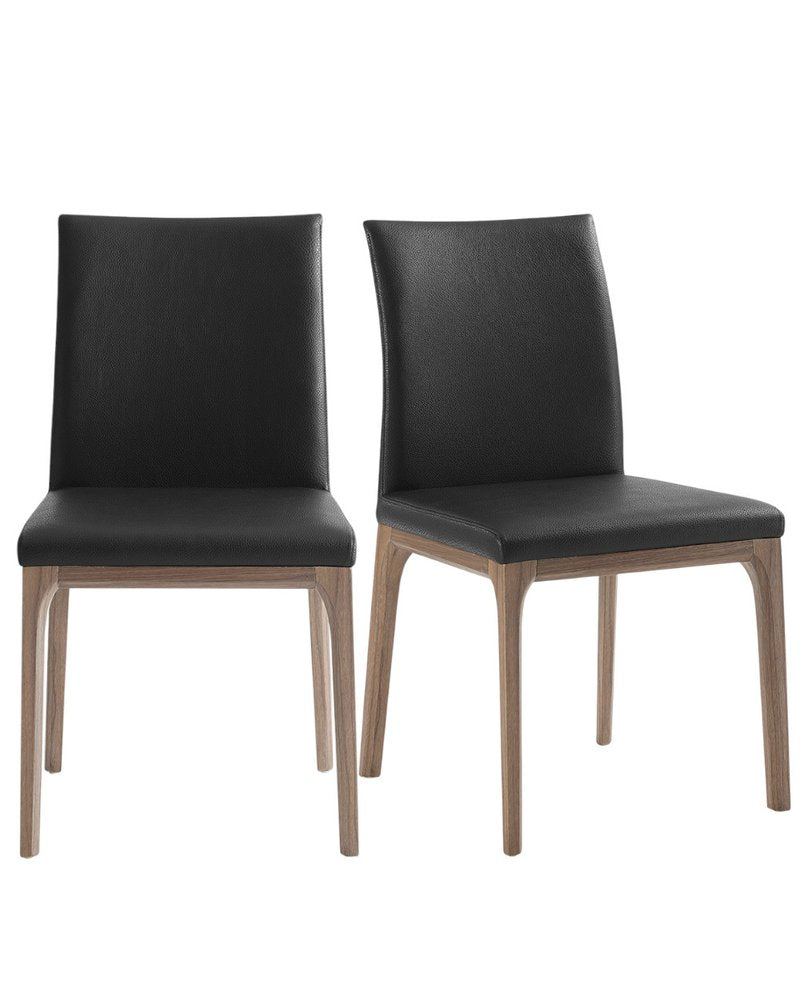 Set of Two Black and Brown Upholstered Faux Leather Dining Side Chairs
