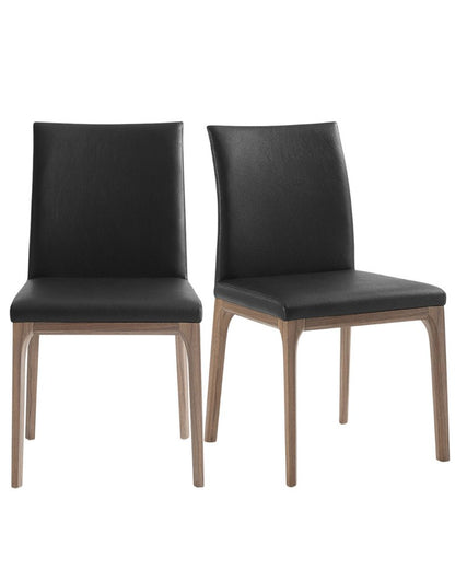 Set of Two Black and Brown Upholstered Faux Leather Dining Side Chairs