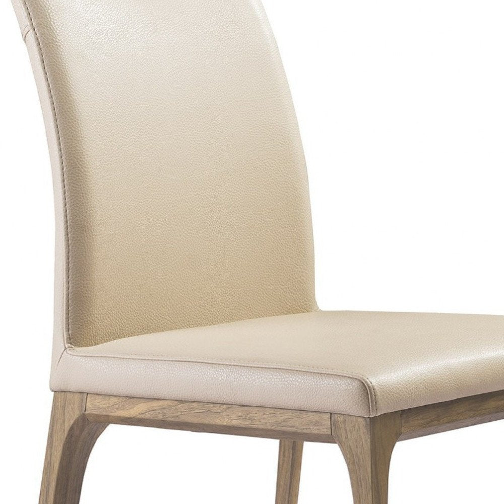 Set of Two Taupe and Brown Upholstered Faux Leather Dining Side Chairs