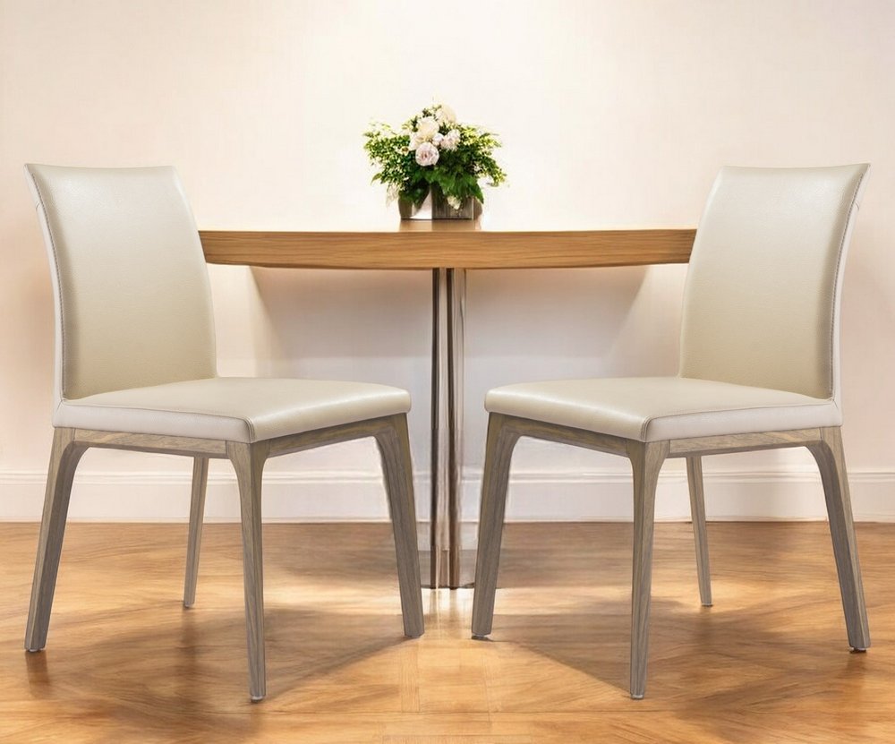 Set of Two Taupe and Brown Upholstered Faux Leather Dining Side Chairs