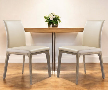 Set of Two Taupe and Brown Upholstered Faux Leather Dining Side Chairs