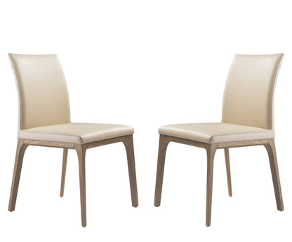 Set of Two Taupe and Brown Upholstered Faux Leather Dining Side Chairs