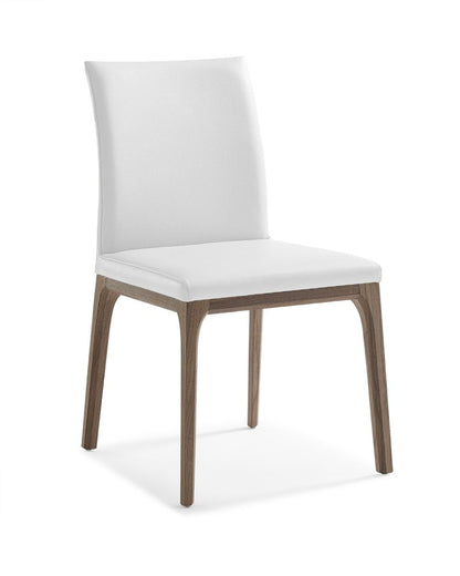 Set of Two White and Brown Upholstered Faux Leather Dining Side Chairs