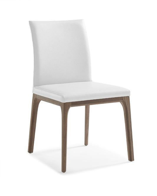 Set of Two White and Brown Upholstered Faux Leather Dining Side Chairs