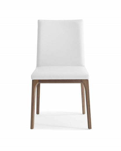 Set of Two White and Brown Upholstered Faux Leather Dining Side Chairs