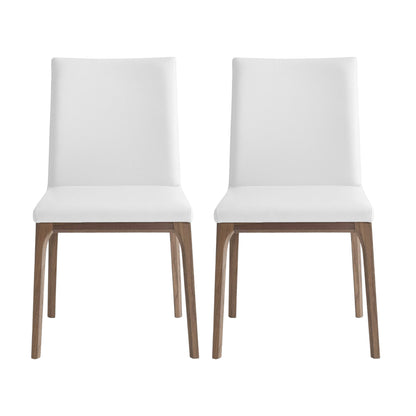 Set of Two White And Brown Upholstered Faux Leather isequal(Yes,No,Wood Dining Side Chairs