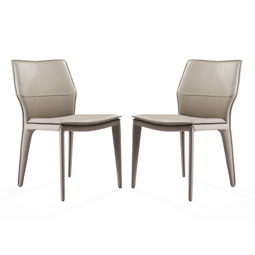 Set of Two Taupe Upholstered Faux Leather Dining Side Chairs