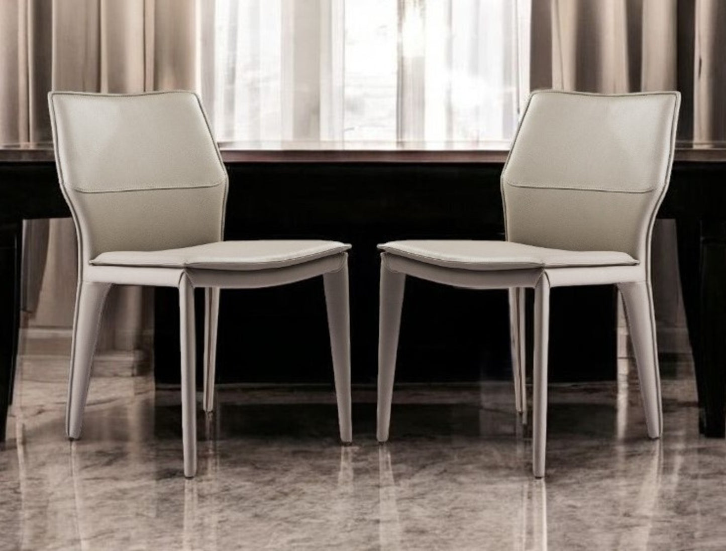 Set of Two Taupe Upholstered Faux Leather Dining Side Chairs