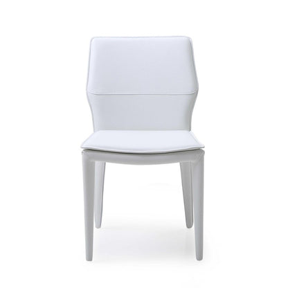 Set of Two White Slipcovered Upholstered Faux Leather Dining Side Chairs