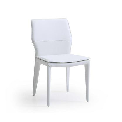 Set of Two White Slipcovered Upholstered Faux Leather Dining Side Chairs
