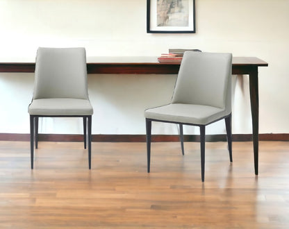 Set of Two Gray and Black Upholstered Faux Leather Dining Side Chairs