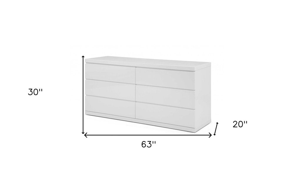 63" White Solid Wood Six Drawer Double Dresser