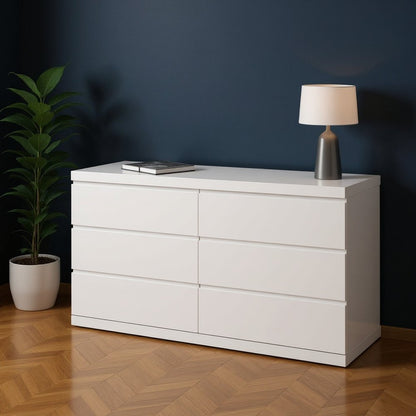 63" White Solid Wood Six Drawer Double Dresser