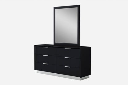 63" Black Wood Six Drawer Double Dresser