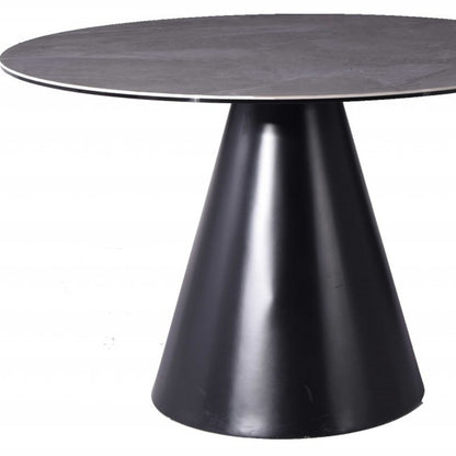 47" Gray Rounded Stone And Iron Pedestal Base Dining Table