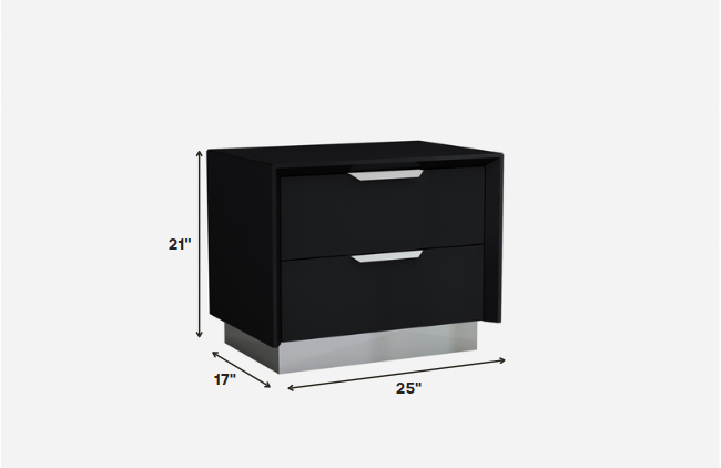 21" Black Two Drawers Nightstand