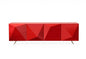 94" Red and Silver Stainless Steel and Metal Console Table