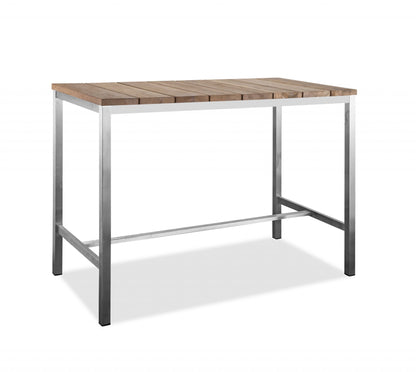 55" Wood Brown And Silver Solid Wood And Stainless Steel Dining Table