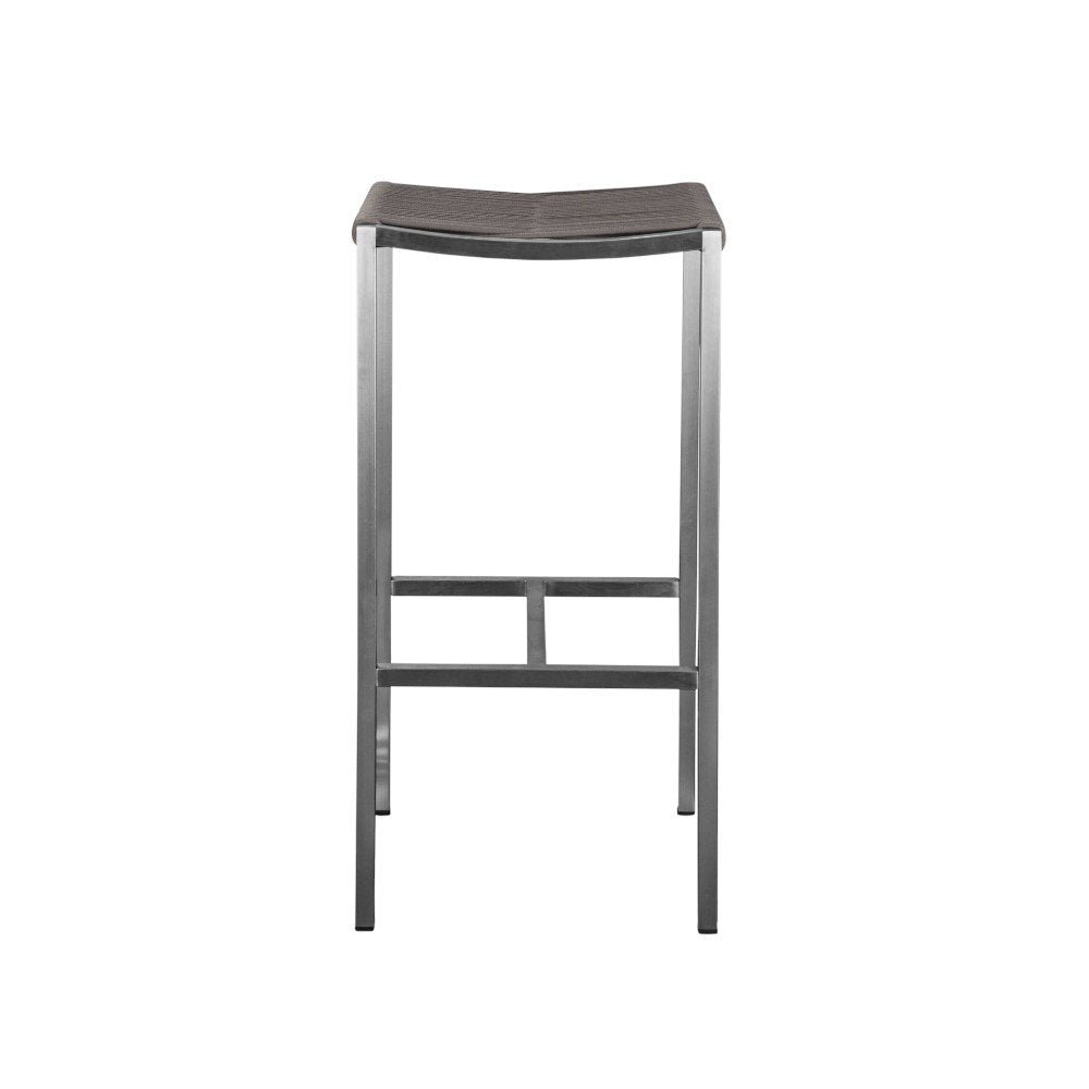 Set of Four 28" Brown and Silver Iron and Steel Backless Counter Height Bar Chairs