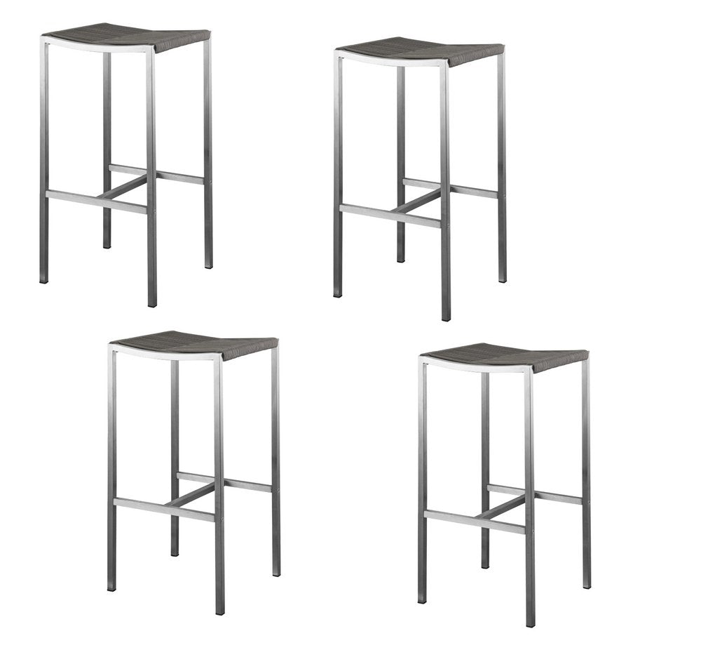 Set of Four 28" Brown And Silver Iron And Steel Backless Counter Height Bar Chairs