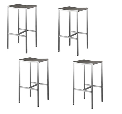 Set of Four 28" Brown And Silver Iron And Steel Backless Counter Height Bar Chairs