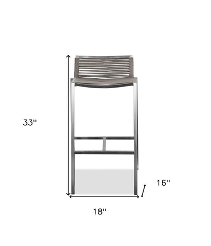 28" Brown And Silver Iron And Steel Low Back Bar Height Bar Chair