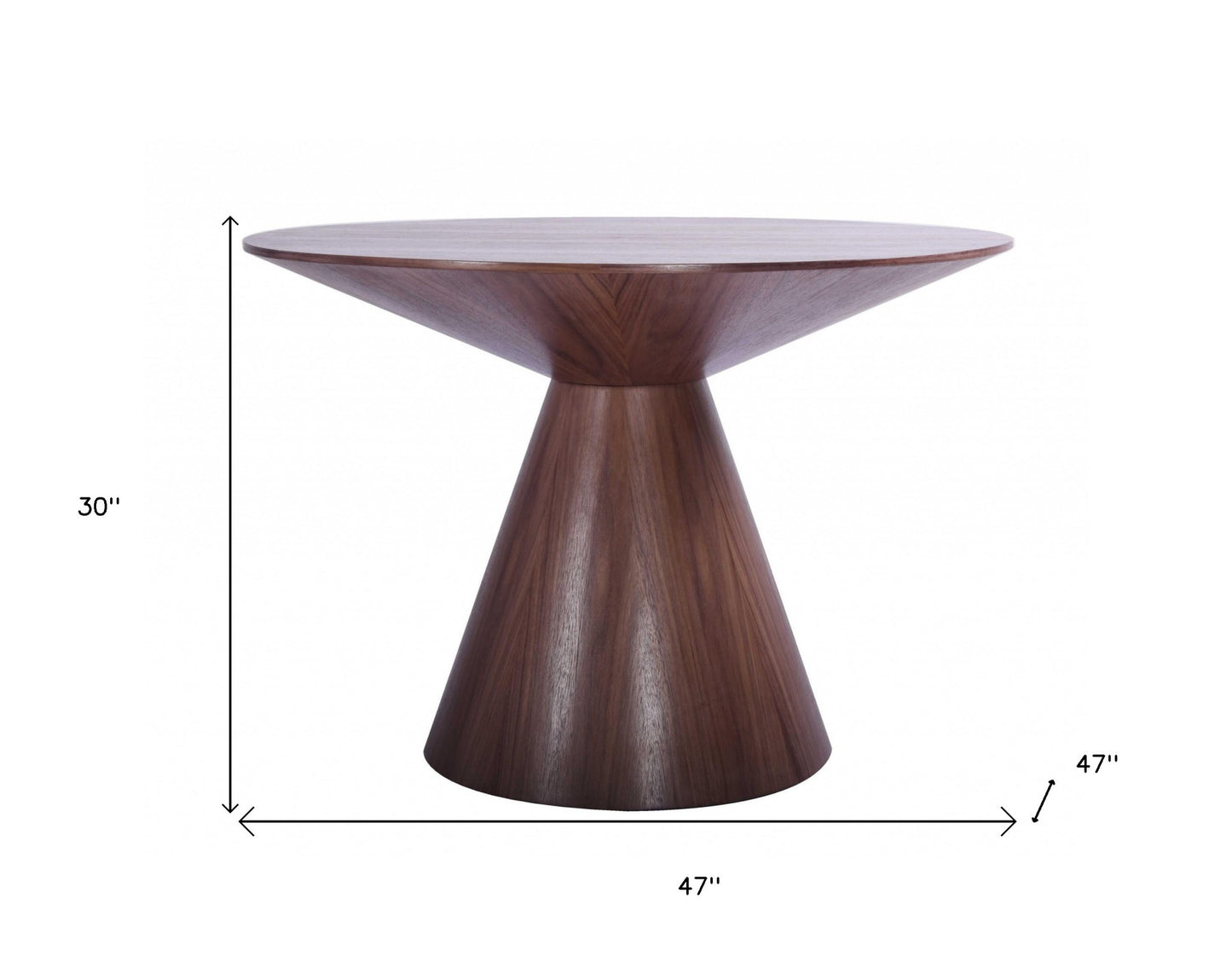 47" Brown Wood Pedestal Base Round Top Dining Table