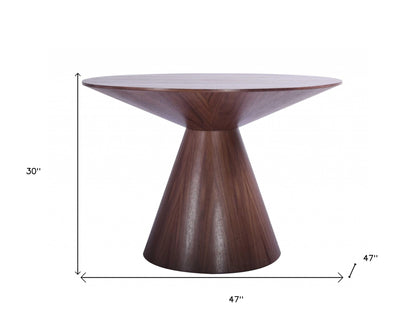 47" Brown Wood Pedestal Base Round Top Dining Table